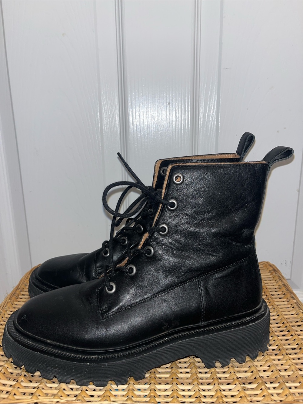 MADEWELL Rayna leather combat boots on True Black